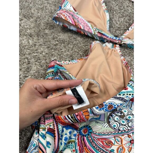 J. Crew scribble floral print cutout one piece swimsuit multi color O rings 12 - Picture 11 of 14